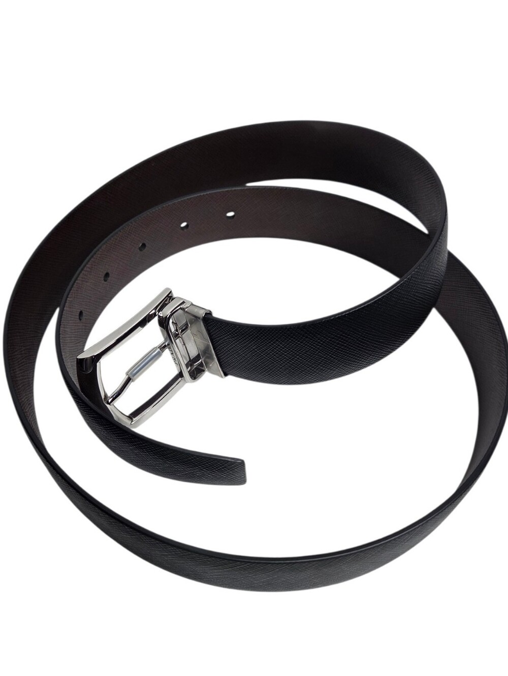 Prada Saffiano Reversible Leather Belt - Black/Brown - Picture 5 of 9
